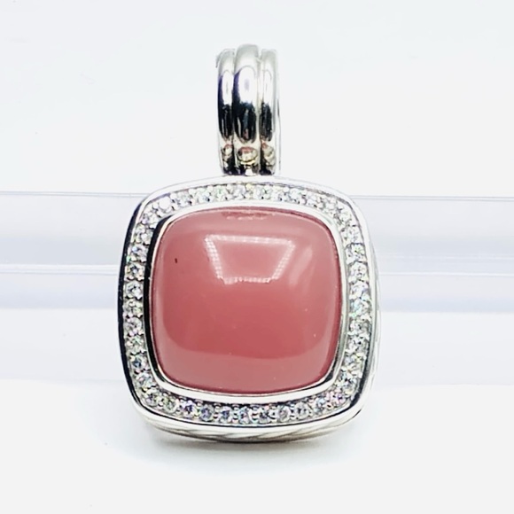 David Yurman Albion 14mm Guava Quartz Diamonds Pendant Enhancer - Picture 2 of 8